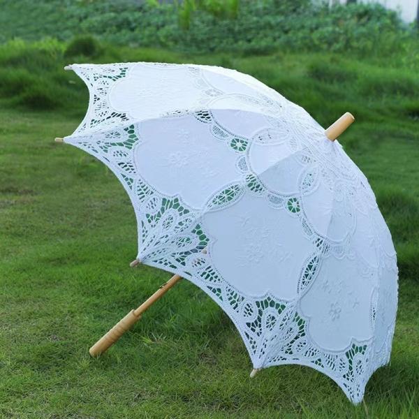 Wedding Decoration Battenburg Lace Umbrella with Customized Logo and Fiberglass Frame