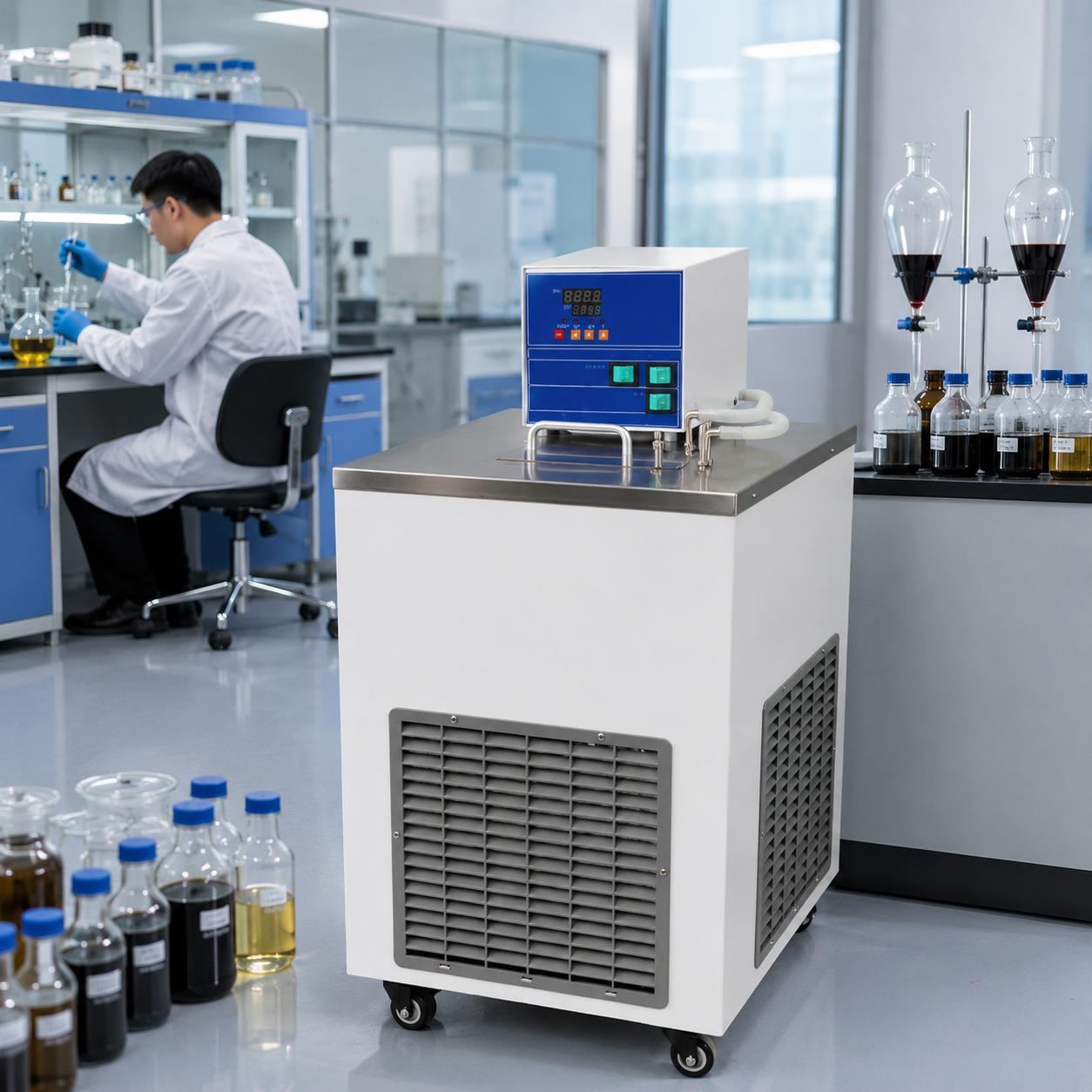Heating Cooling Low Temp Water Bath Digital PID -5 to 99.9℃ Overheat Alarm for University Research Petroleum Chemical Equipment