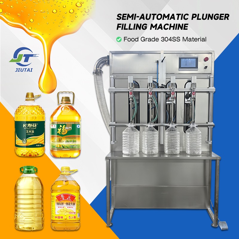 Food Grade Anti-drip Filling Nozzle Semi-Automatic 4 Head Piston Oil Filling Machine for Soybean Oil Olive Oil Blended Oil