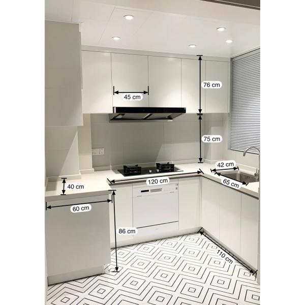 Wood Grain Laminate And White Finish Color Mixed Kitchen Cabinet