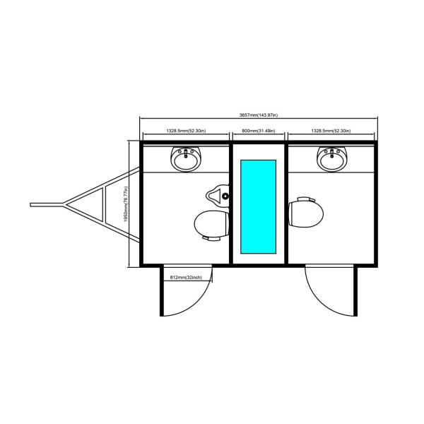 Customized Mobile Outdoor Toilet Trailer With 2 Bathrooms For Camping