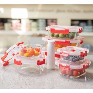 IKOO Airtight Vacuum Glass Food Container with PP Lid and Silicon Gasket for Freshness Preservation