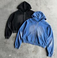 Cadeau personnalisé 400gm Poids lourd Blanc surdimensionné Boxy Fit Fermeture à glissière Vintage Soleil décoloré Acide Wash Waffle Hoodie pour hommes