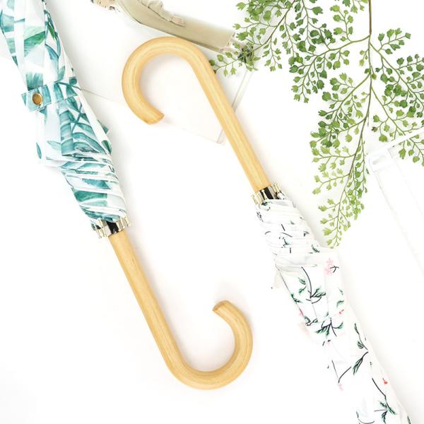 Fresh Design Leaf Cherry Wooden Handle Straight Umbrella Automatic Open Waterproof Fashion Umbrella