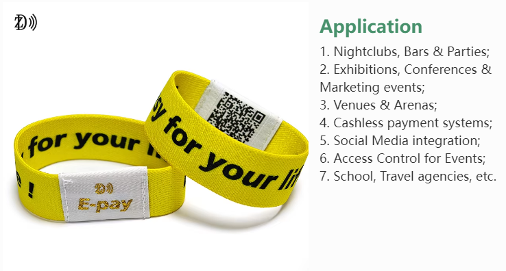 Custom Elastic Wrist Band Bracelet RFID 13.56MHz NFC Durable Rubber Material with Polyester Elastic for Access Control