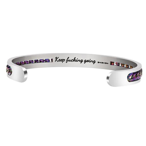 Inspirational titanium steel bracelet magnet health care color chain Seiko C-shaped opening OEM logo words bracelet