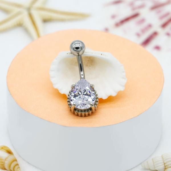 Small Belly Button Rings Surgical Steel Water Drop Crystals Piercing Jewelry