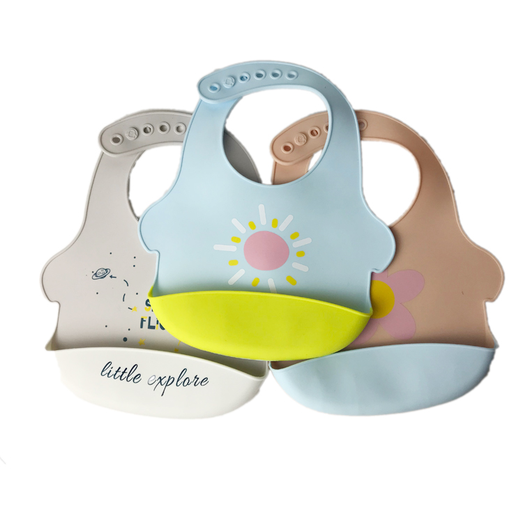 100% Food Grade Silicone Baby Bib Waterproof Soft Adjustable Infant Feeding Bib with Big Pocket Crumb Catcher for Baby