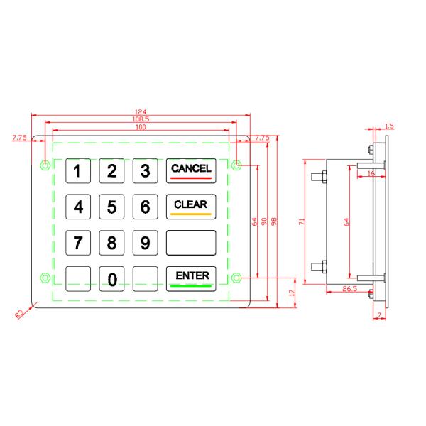 Customizable vandal proof keypad backlit , metal numeric keypad salt fog proof