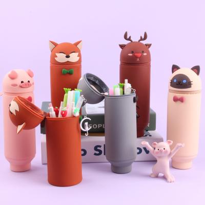 Polyvalent porte-crayons en silicone 2 en 1 sac facile à nettoyer fournitures de bureau scolaires enfants papeterie pour cadeau de Noël