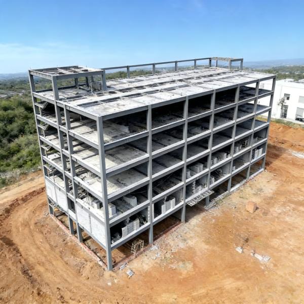 Multi-story steel structure building with high load-bearing capacity, suitable for equipment placement, storage, and combined office use