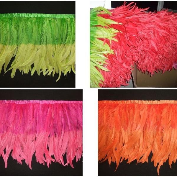 Fita de decoração de festa Satin duas cores Fringe de penas de frango 12-14 polegadas
