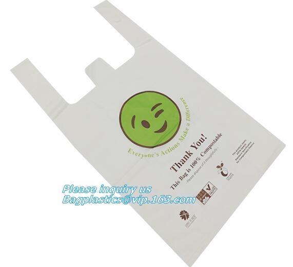 Biodegradable Plastic T Shirt Food Bag Compostable Vest Carrier Shopping Bag, Compost Home ASTM D6400 Biodegradable Tran