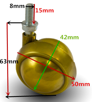 Brass Metal Ball Caster With Threaded Stem Carpet Wheel