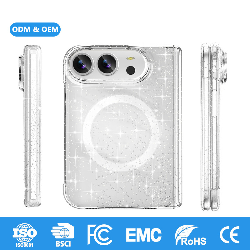 Premium European Market Phone Case Manufacturer AR Anti-Yellow Glitter Clear Magnetic Foldable Case for iPhone 18 Fold ODM OEM