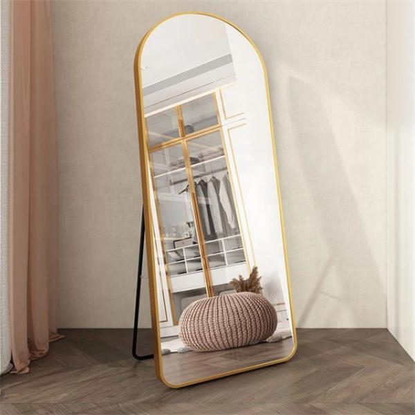 Large Magnifying Gold Metal Framed Full-Length Dressing Floor Mirror for Bathrooms