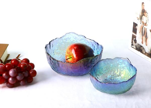 Electroplating Luster Gold Rim Lead Free Glass Bowls Irregular Salad Serving Bowels
