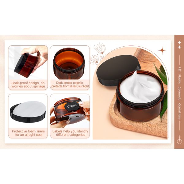Plastic Jar Container With Lid And Label Refillable Empty Round Clear PET Cosmetic Sample Containers For Lotion, Cream, Ointments, Body Butter, Makeup, Travel Storage