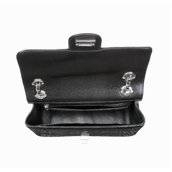 Authentic Crocodile Belly Skin Women Purse Genuine Alligator Leather Lady Flap Bag Silver Chain  Female Shoulder Bag