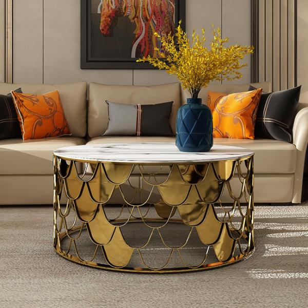 Sala de estar Mesa de café com perna de aço inoxidável de mármore