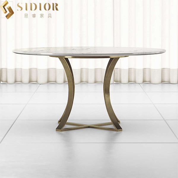 OEM Round Natural Marble Dining Table 120cm Dia For Hotel Cafe