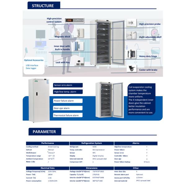 морозильник нержавеющей стали лаборатории больницы емкости 278L чистосердечный с замком
