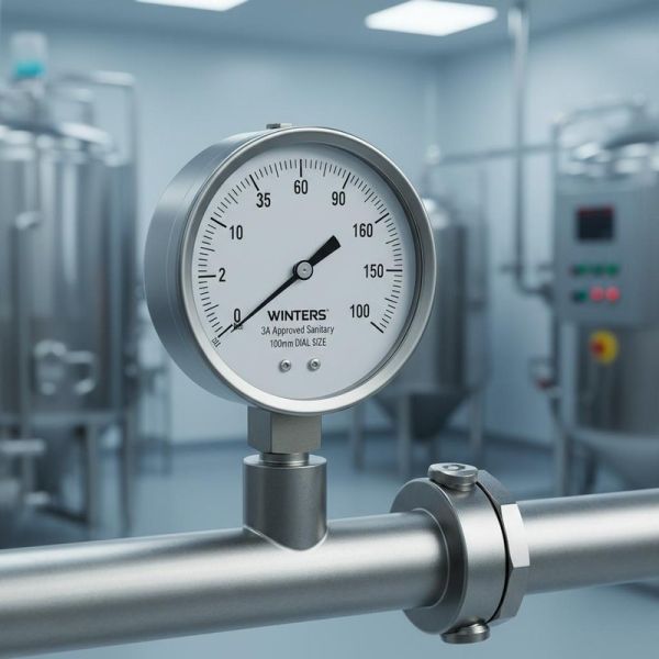 WINTERS 3A Approved Sanitary Pressure Gauge with 316L Stainless Steel and 100mm Dial Size for Industrial Use
