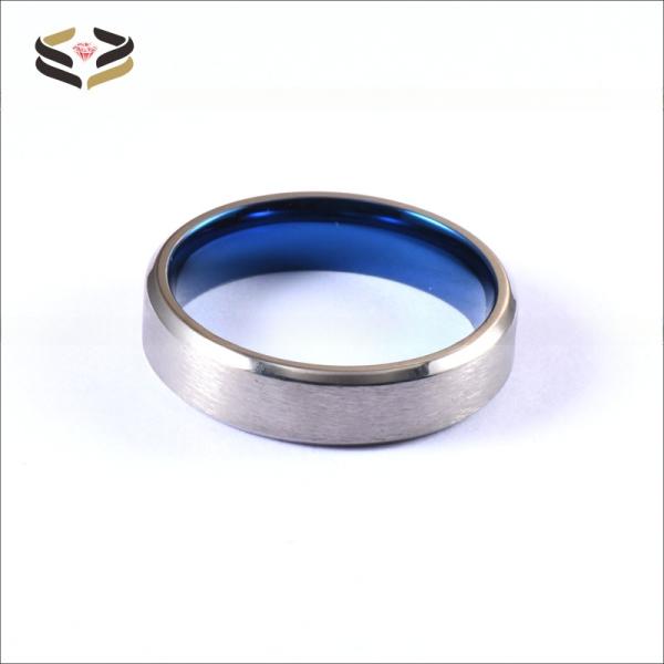 Bague de mariage en titane plaqué argent bleu pour homme, brossée, 6 mm, expertise tierce