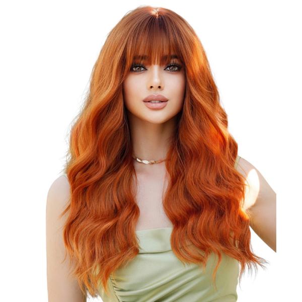 Fashion Long Body Wave Dark Root Hair Orange Synthetic Wigs For Women