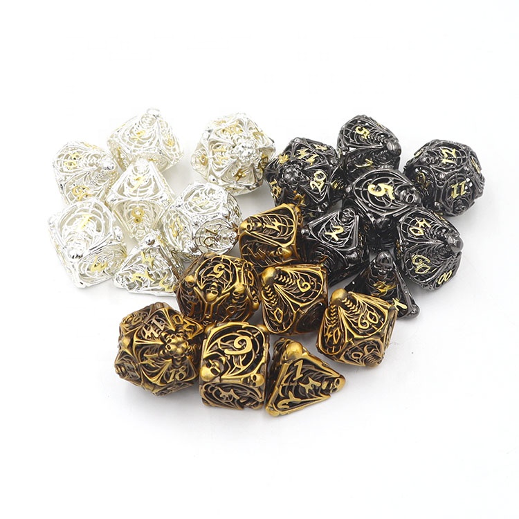 Customized Color Metal Hollow Dice Set with Polyhedral Shape for DND RPG Games