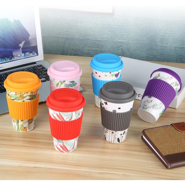 Biodegradable 400ml Bamboo Fiber Coffee Cup With Silicone Cover