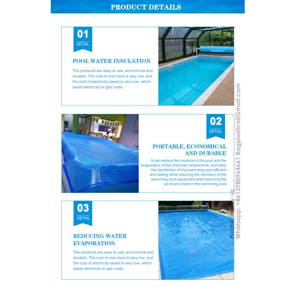 Solar Pool Cover, Pool Bubble Cover, 600 Micron Pools Solar Blanket With Dual Heat-Locking Air Layer For Pools, Daytime Heat Absorption, Nighttime Heat Retention, Blue & Silver, Cuttable