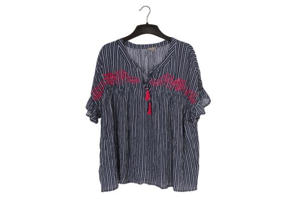 100% Rayon Ladies Striped Printing Blouse Big Embroidery Striped Womens Top