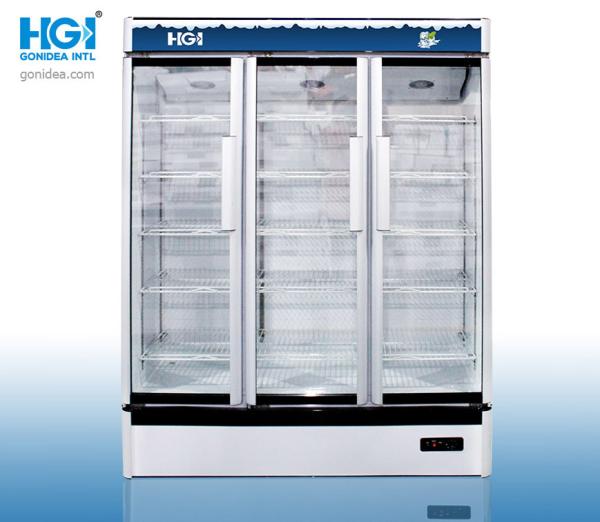 o manual ereto do refrigerador da porta deslizante do vidro 3 do vertical do refrigerador da mostra 1100L degela