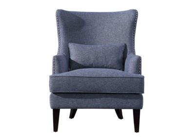High Back Fabric Arm Chair Nailing Decoration Navy Blue Armchair