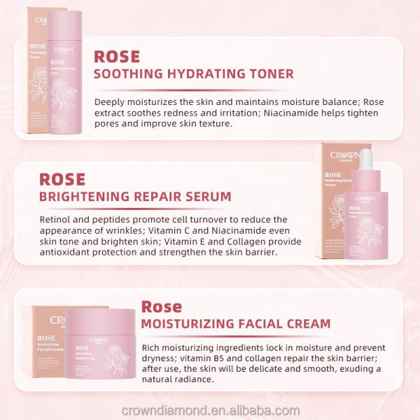 Marque privée Niacinamide éclaircissant anti-âge Rides Crème Rétinol sérum Rose Toner Ensemble de soin de la peau du visage