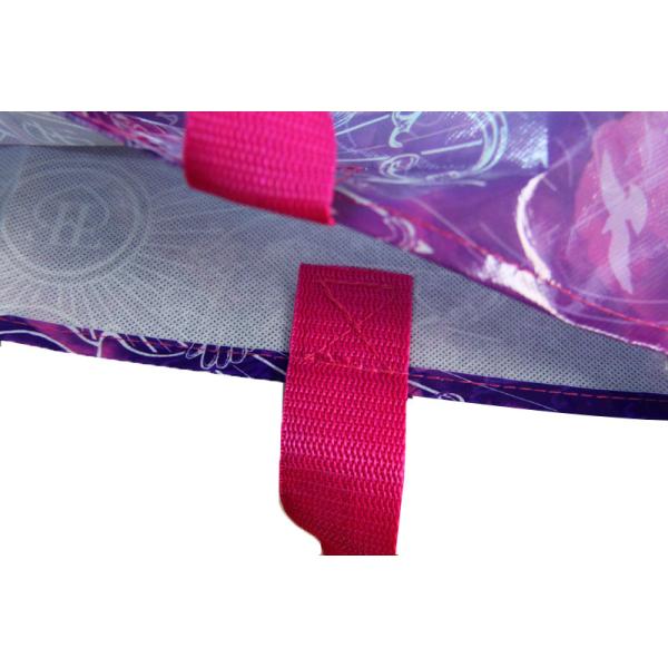Custom Printed Non Woven Carry Bag Shining Coated  Pink Handle For Shopping