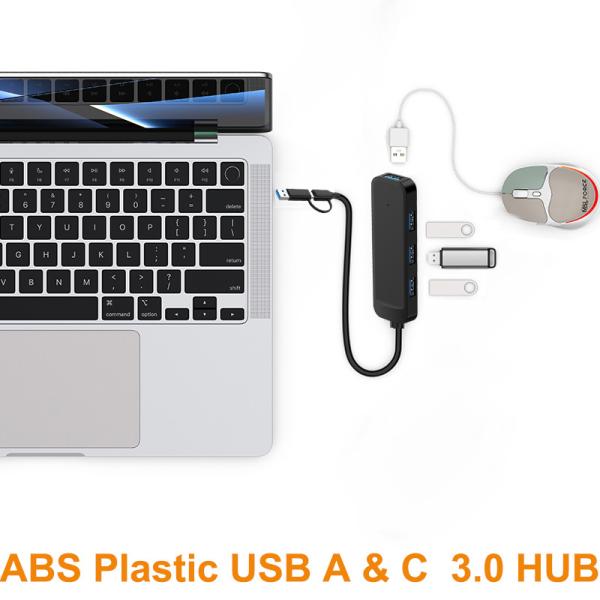 4 Ports USB TYPE-A and TYPE-C 3.0 Combo HUB in ABS Plastic Materials