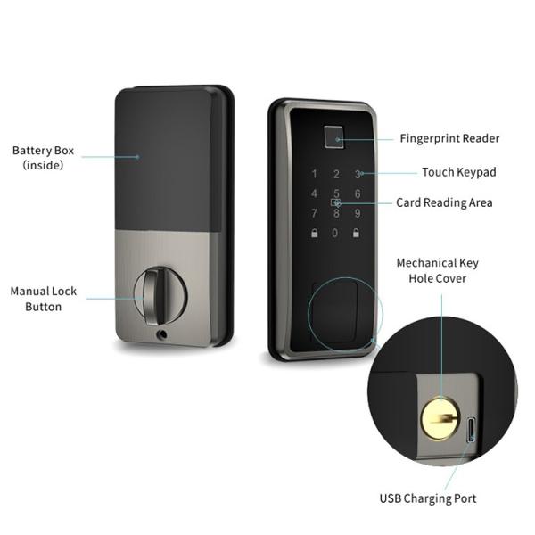 Smart Deadbolt Door Lock Bluetooth Keyless Entry Tuya Digital Fingerprint Wifi