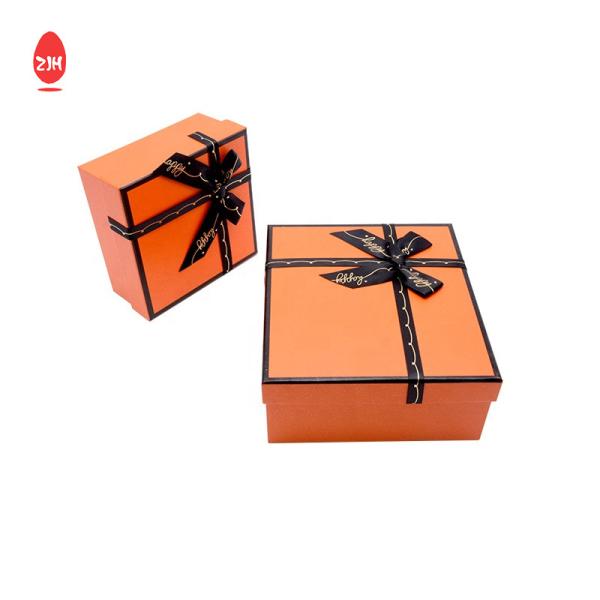 Durable Orange Bowknot Cardboard Gift Packaging Box Rectangle Storage Cardboard