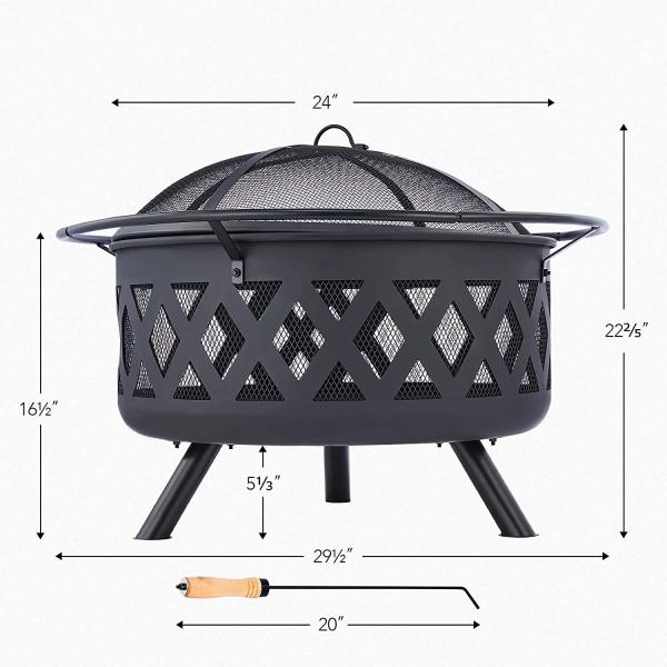 Round Portable Wood Burning Fire Pit Camping Bonfire With BBQ Grill