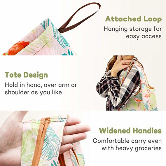 Foldable Ripstop Nylon Recycle Shopping Bags Compact Design Fits In Pocket