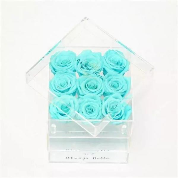 Wholesale Price Preserved Rose 9 Holes Acrylic Display Box With Lid