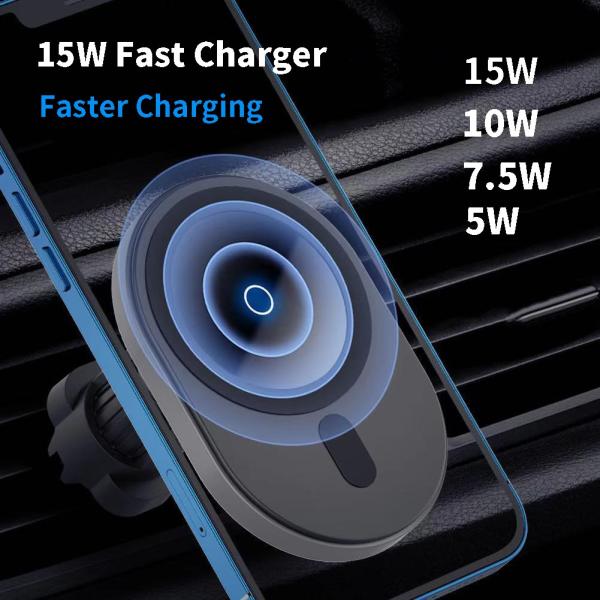 Oval Silicone 9V1.1A 15W Magnetic Wireless Car Charger FOD