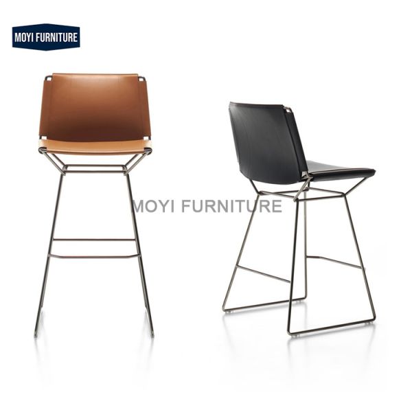 Sling Saddle-Leather Bar Stool (Stainless Steel Frame)