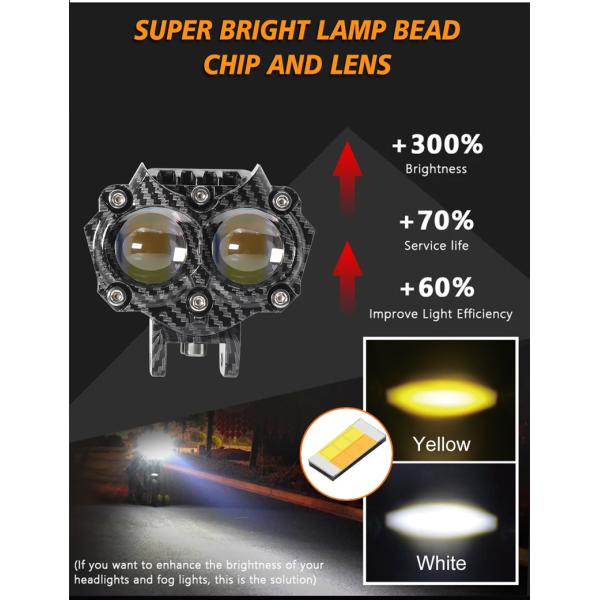 Carbon Fiber Casing White Yellow Flash Aluminum LED Motorcycle Spot Lights