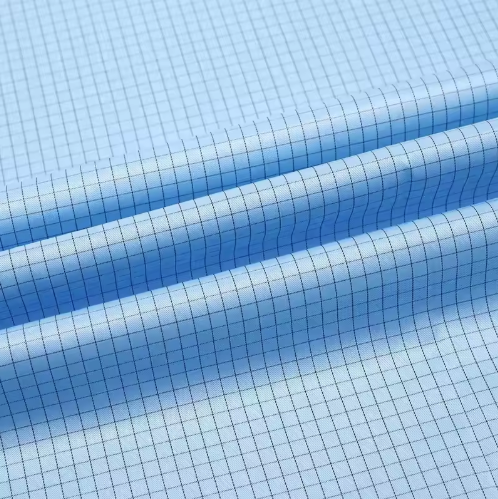 Blue 5mm Stripe Antistatic Fabric (Polyester + Carbon Fiber Conductive Yarn) for ESD Workwear
