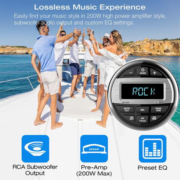 GRANDnavi Universal Marine Stereo Single Din Waterproof Level IPX5 MP3 Multimedia
