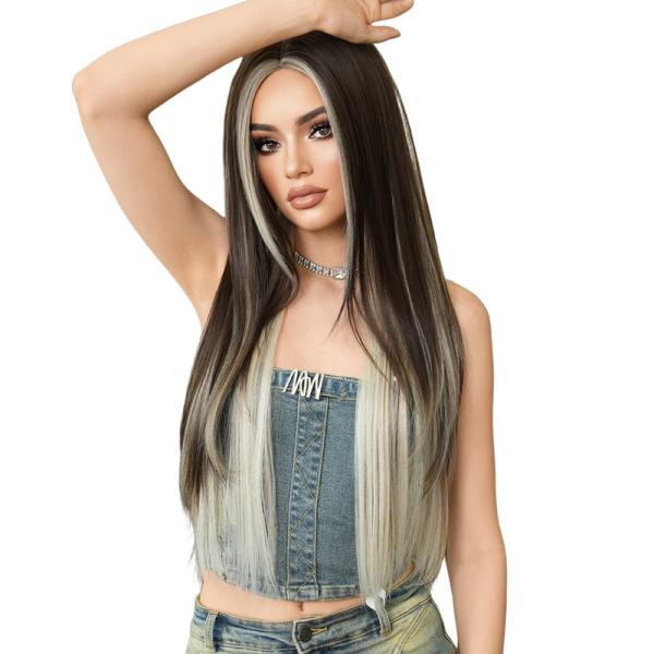 Fashion Long Straight Highlighted Hair Brown/Blonde Synthetic Wigs For Women