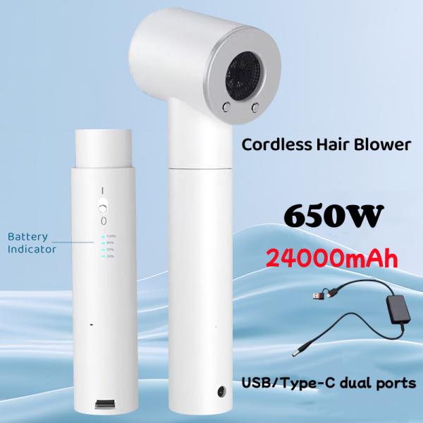 Portable 450W Cordless Hair Dryer with 48000mAh Big Battery Capacity Compact Design